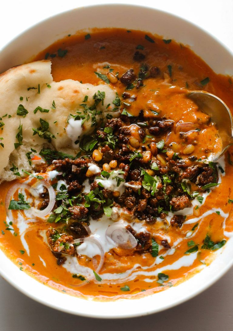 Carrot soup in a bowl.