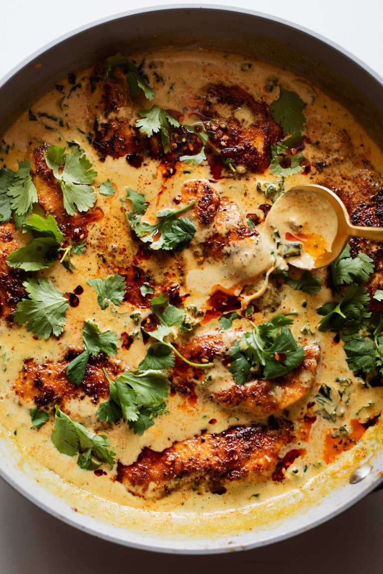 Chicken in a coconut kale sauce.