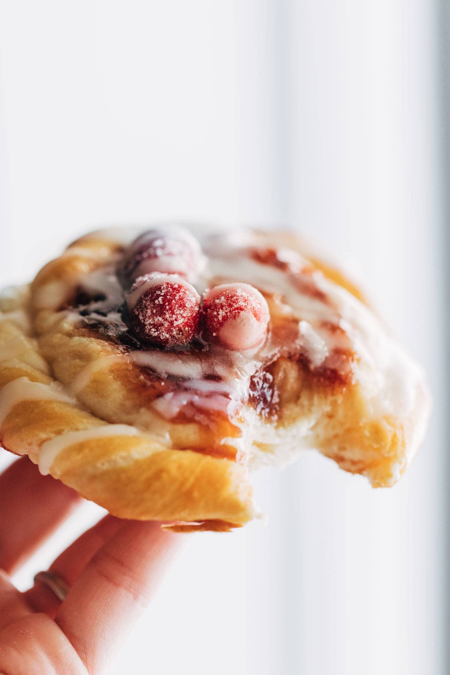 Cream cheese danish with a bite taken out