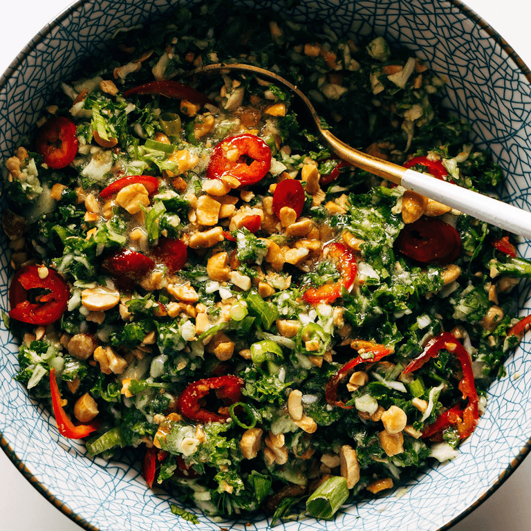 Peanut kale salad in a bowl.