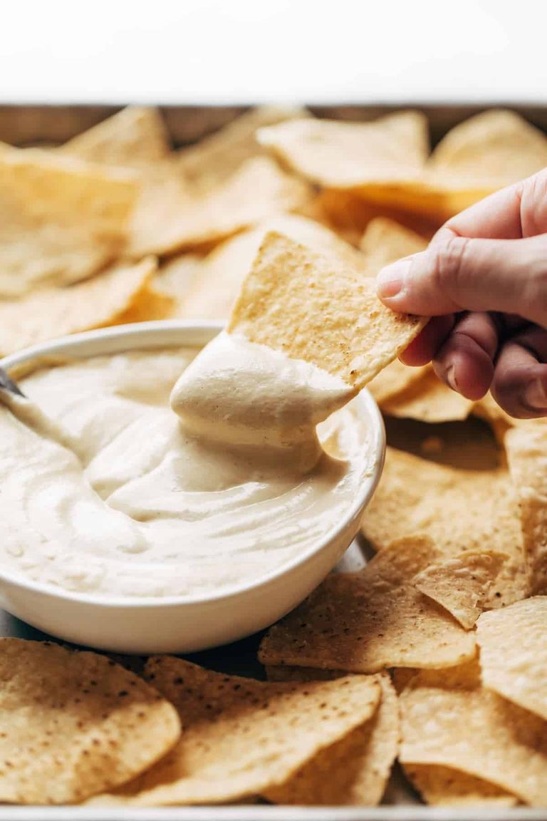 Vegan queso on a chip.