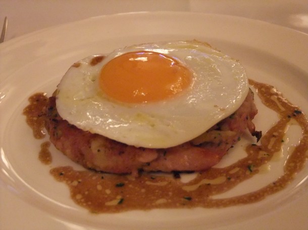 Ham hock hash with a fried duck egg at the Dean Street Townhouse
