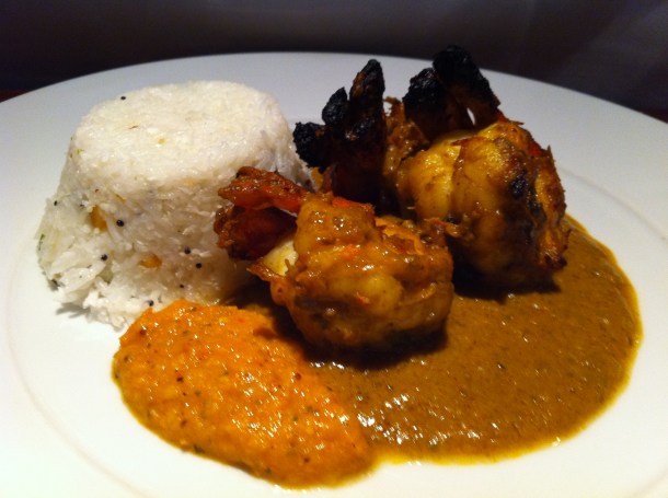 Stir fried prawns in a spicy sauce at Cinnamon Kitchen