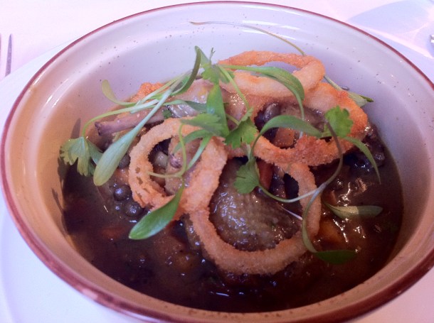 Quail mulligatawny at the Gilbert Scott