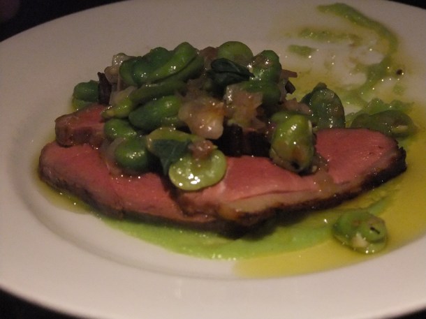 duck with broad bean puree at The Salt Yard