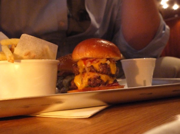 double cheeseburger mini burger at lucky chip slider bar