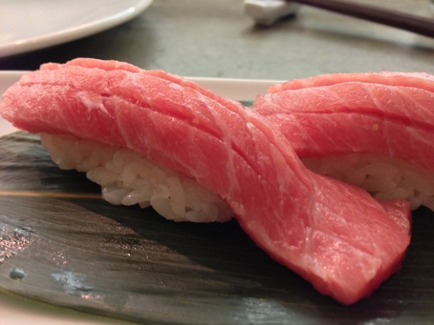 fatty neck tuna nigiri sushi at Dinings fatty neck tuna nigiri sushi at dinings
