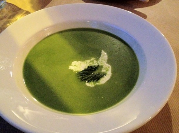 nettle soup with horseradish creme fraiche at season