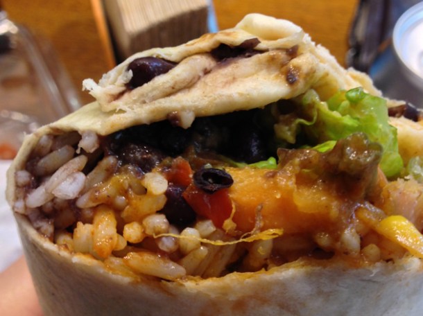 mole vegetable burrito at flying burrito