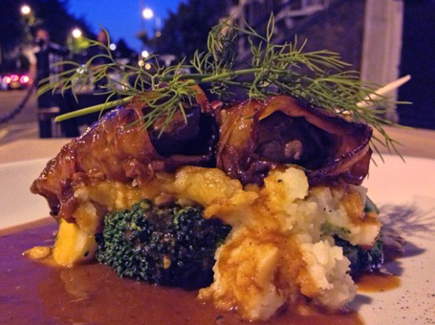 pancetta-wrapped pigeon at osteria tufo