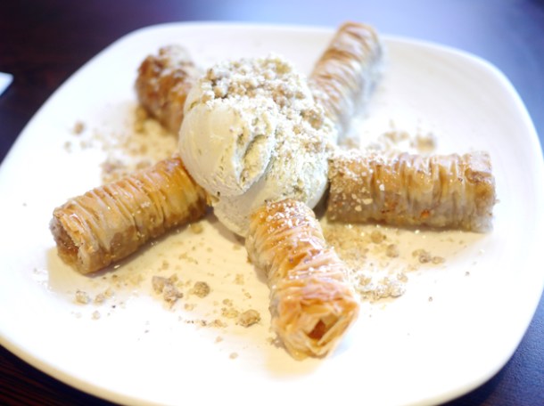 baklava and pistachio ice cream at devran