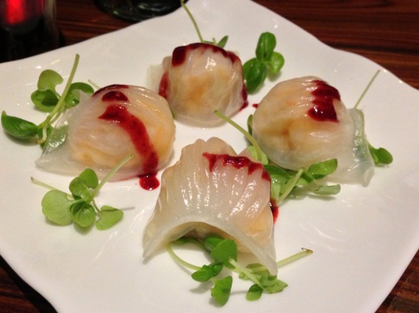 har gau with blackberry reduction at bo lang
