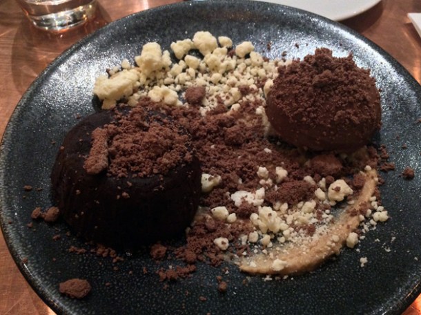 chocolate caramel dessert at sixty four degrees london