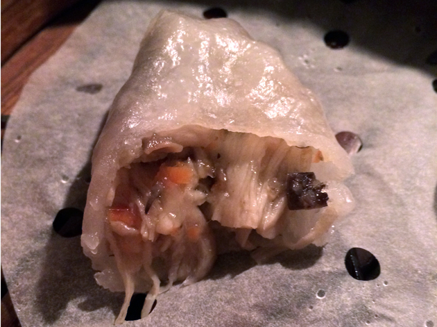 inside mushroom and truffle dumplings at opium