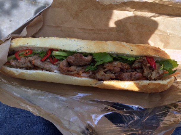 grilled pork banh mi at new saigon cafe