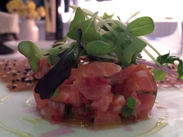 salmon tartar at milos london