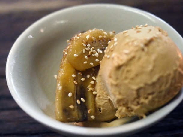 grilled banana and palm sugar ice cream at som saa the city