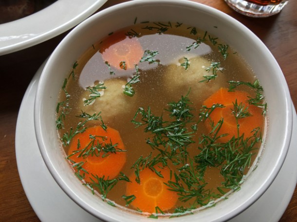 chicken soup with matzo balls at monty's deli