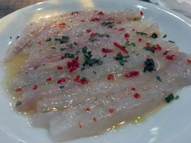 sea bass crudo at gilly's fry bar