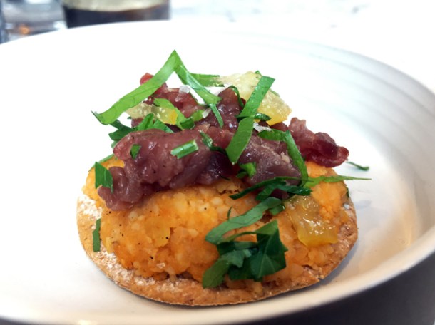 lentil cig kofte with beef tartare at kyseri london