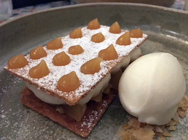 pear puff pastry with yoghurt sorbet at 1251 islington