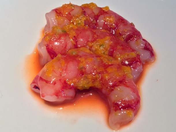 illustrative photo of the raw red prawns at Flor
