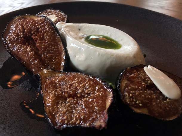 illustrative photo of the roasted figs with basil sorbet at wild honey sofitel