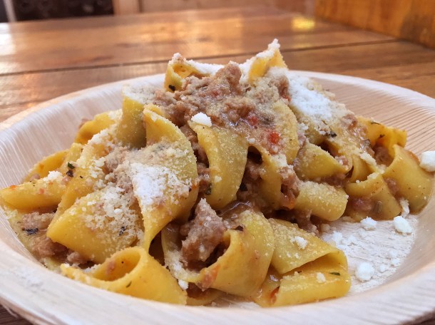 illustrative photo of the sausage ragu pappardelle from La Trattoria del Mercato at Mercato Metropolitano