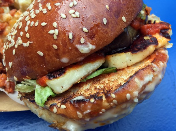 illustrative photo of the El Veggie burger from Edu at Flat Iron Square