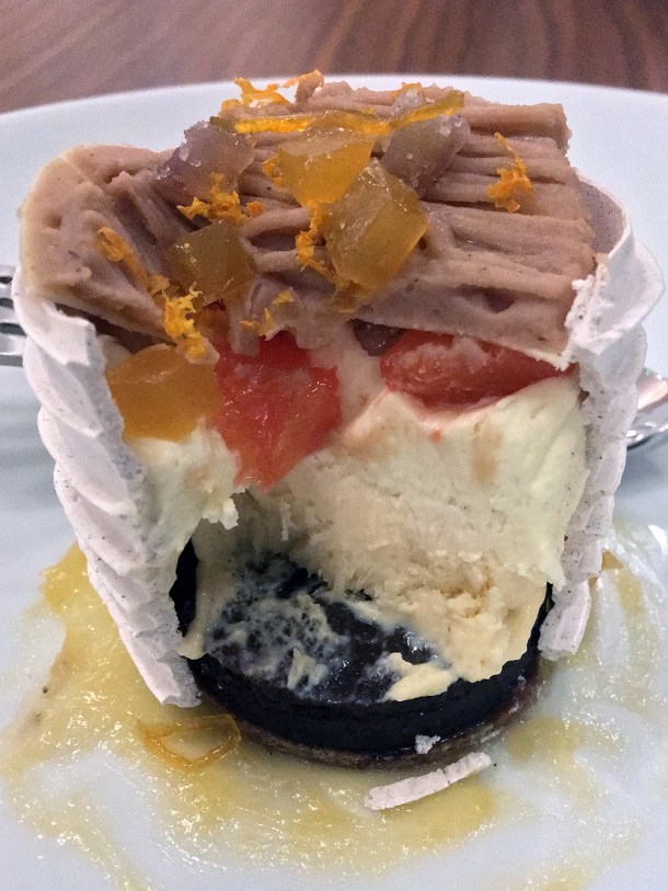 illustrative photo of the chestnut and bitter orange dessert at Trivet