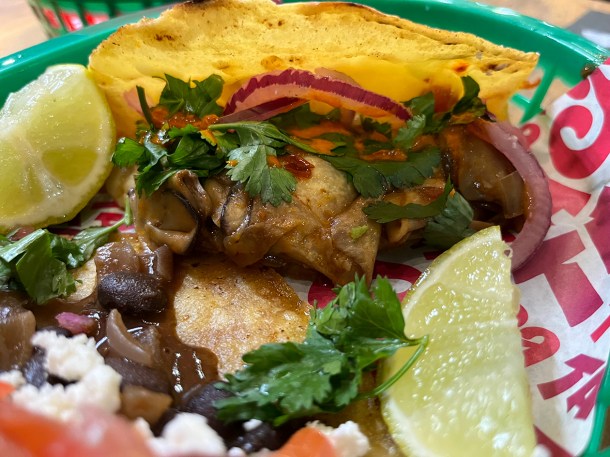 illustrative photos of the pulled mushroom tacos at Taca Tacos Deptford